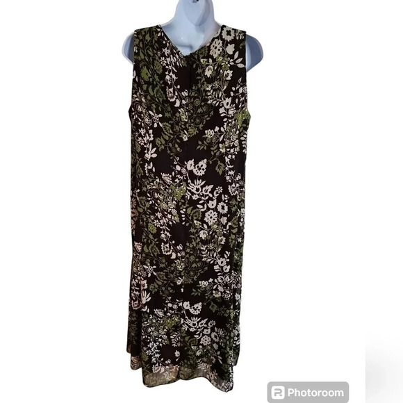 Studio I Size 14 Vintage 90s Brown Green Floral Maxi Dress Boho Cottage Earthy - Picture 3 of 7
